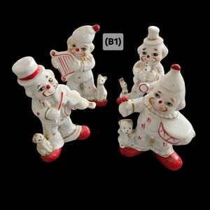Vintage Clown Figurines with Red Accents